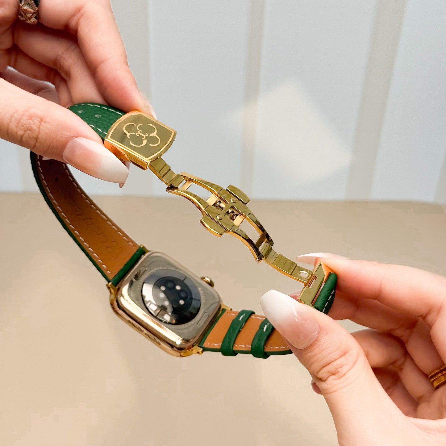 Luxury Butterfly Buckle Leather Strap For Apple Watch